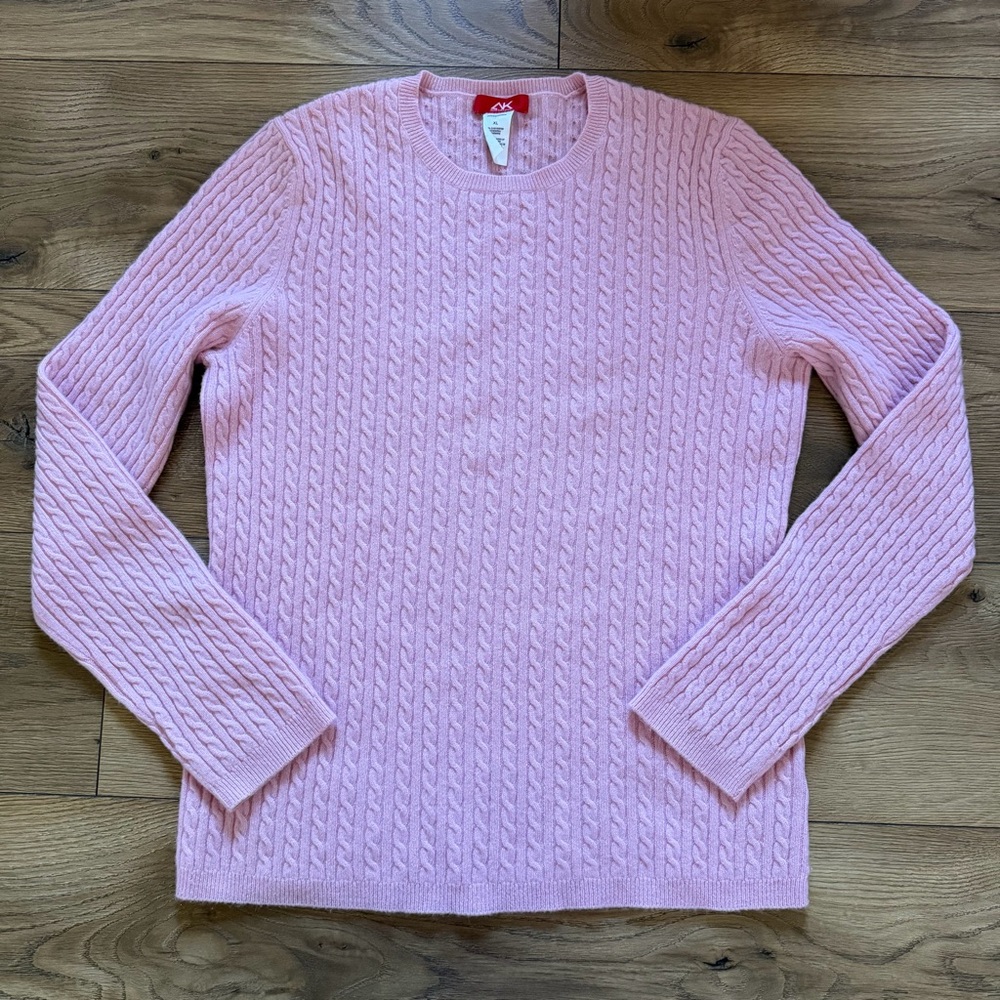 Anne Klein Pink Cashmere Cable Knit Sweater Coquette Soft Shrunken Look